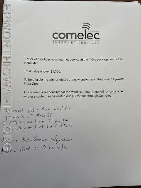 1 year of 1GIG Service for a EPworth Resident Donated by Comlec Internet. See map for details. 