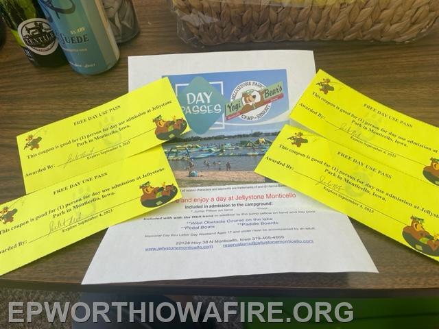 4 Day passes to Yogi Bears Water Obstacle Coarse. Donated by Yogi Bears Campground Monticello, Iowa.